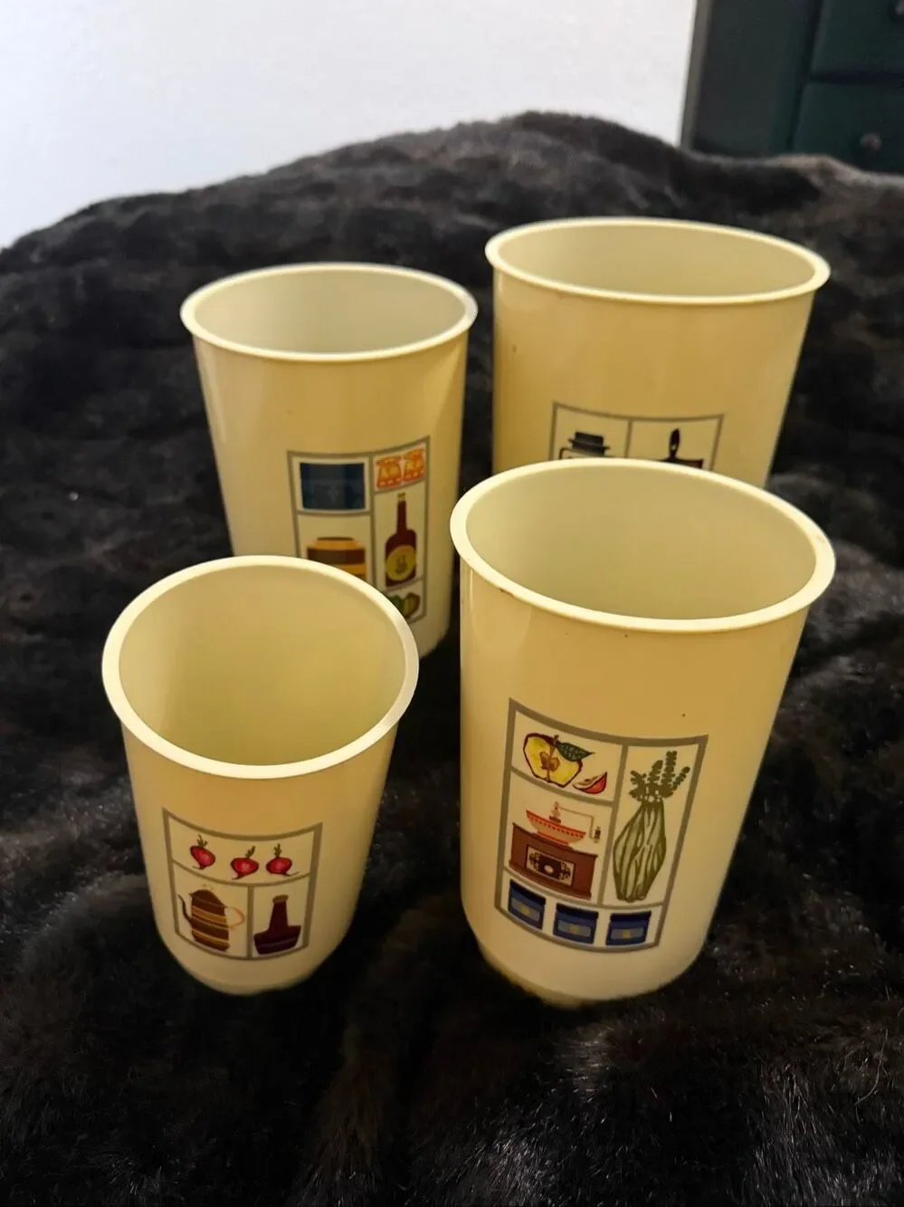 vintage canister set,plastic canister set beige kitchen art Nesting cottagecore